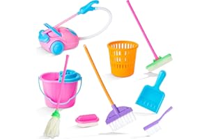 SKYLETY 9 Pieces Dollhouse Accessories Miniature Mop Dustpan Bucket Brush Dollhouse Miniature, Dollhouse Garden 1:12 Scale Doll House Cleaning Tools for Doll Toy