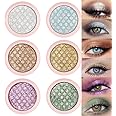 Sparkling Eyeshadow, 6 Color Glitter Shimmer Shiny Metallic Eye Shadow Makeup Palette, Highly Pigmented Waterproof Pearl white Light blue Bronzer Brown Gold Green Purple Pink Green Glitter Shimmer