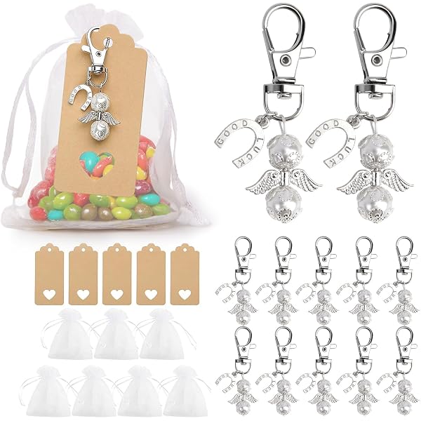 15 Schlüsselanhänger Mit Engel + Organza-Beutel – Gastgeschenke Für Hochzeit, Taufe, Weihnachten