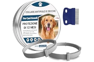ELECTRI-HQ 2 Pezzi Antiparassitario Per Cani,Collare Antipulci per Cane,Realizzato Con Oli Essenziali Naturali, Sicuro ed Efficace, Universale per Cani e Gatti,Protegge per 12 Mesi (cani di grossa taglia)
