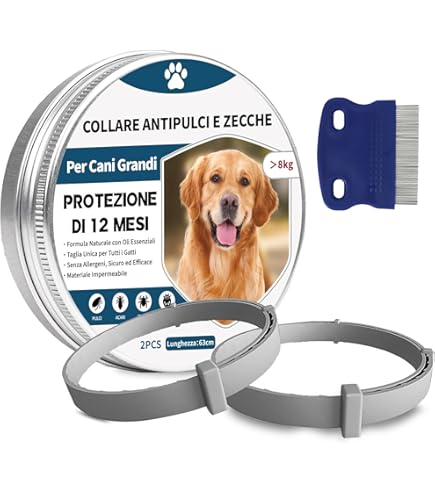 Collare Antipulci E Zecche Per Cani - Taglia Unica 63cm, Protezione 8 Mesi, Impermeabile