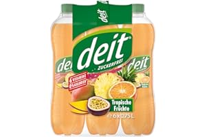 ‎DEIT DEIT Tropische Früchte - Kalorienarme Limonade mit Mango, Ananas & Passionsfrucht - 0,75 Liter PET-Flasche