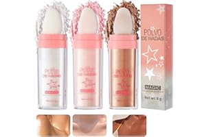 YGACHE Polvo De Hadas En Highlighter 3 Colores Maquillaje Essence Hada Polvos Brillo Corporal Brillante Body Glitter Cuerpo Festivales Fiestas Stick Highlight Patting Powder Larga DuracióN Resaltador