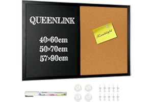 ‎QUEENLINK QUEENLINK Kombitafel mit Magnetische Kreidetafel und Pinnwand Kork 57 x 90 cm Pinnwand Küche Magnettafel Memoboard