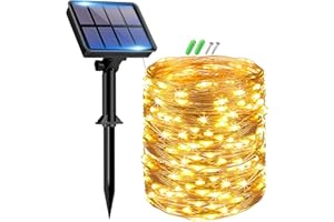 btfarm 15+2M 150LED Luci Solari Esterno, 8 Modalità Catena Luminosa Esterno Solare, Impermeabili Filo di Rame Led Lucine Esterno Energia Solare Decorative per Giardino Albero Natale, Bianco Caldo