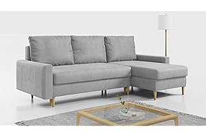 ‎MKS MEBLE MKS MEBLE Ecksofa - L-Form Sofa Mit Schlaffunktion - Wohnlandschaft - Wohnzimmer L Couch - Polstersofa mit Bettkasten - Grau LANG