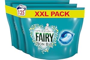Fairy Non-Bio PODS, Washing Liquid Laundry Detergent Tablets / Capsules, 135 Washes (45 x 3), Huggably Soft for Sensitive Skin