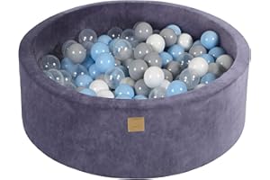 Meowbaby Soft Foam Runde 90 x 30 cm BACCHINE con sfere da 200 pezzi per neonati e bambini - Baby che corre stabile essenziale, velluto, blu grigio: cielo blu/grigio/bianco/trasparente