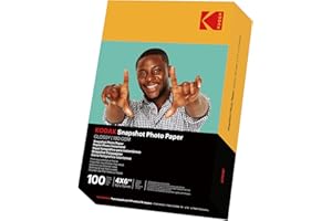 KODAK Snapshot Photo Paper - Instant Photo Paper, Glossy Finish, Pack of 100 Sheets, 102 x 152mm, 180 gsm, Compatible with Inkjet Printers
