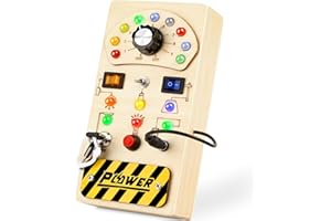 Joyreal Montessori LED Busy Board Baby Giochi in Legno Activity Board Giocattolo Educativo Sensoriale Viaggio Montessori Giocattoli per Bambini 2 3 4 Anni