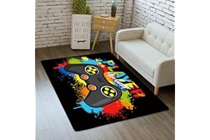 STICKER SUPERB. 3D Modern Gamer Tappeto Adolescente Bambino Ragazzo Ragazza Soggiorno Camera da Letto rug Antiscivolo Graffiti Console di Gioco Gamepad Flanella Decorazione Carpet Mat (Nero 5,140x200 cm)