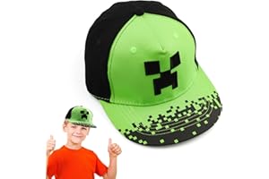 KEVRDRT Cartoon Design Baseballmütze,Verstellbare Baseballmütze Sonnenmütze,Miner Outdoor Sports Casual Baseballmütze,Creeper Baseball Cap Kinder，Schwarz Und Pixelig Grün Grid Sonnenhut Basecap Kappe