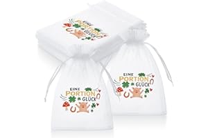 Hestya 30 Stück Eine Portion Glück Gastgeschenke Organza Beutel Weihnachts Glückskekse Organzasäckchen zum Befüllen Klein Glücksbringer Geschenkbeutel für Adventskalender Neujahr Silvester Geburtstag