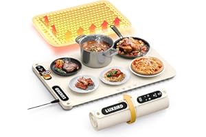 Luxbird Chauffe Plat Électrique, Plaque Chauffante Pliable Flexible avec 7 Réglages de Température et Minuterie, Fonction Verrouillage Enfant pour Maison Cuisine Buffets Fêtes Banquet, Beige