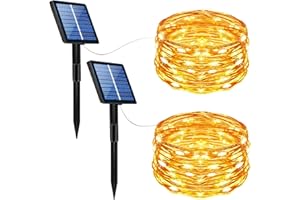 Eyesgood Guirnalda Luces Exterior Solar LED Pilas, 2 x 10M 100LED Guirnalda Luces Solares IP65 Impermeable Cadena de Luces Solar para Jardín, Patio, Navidad
