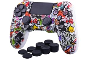YoRHa Water Transfer Printing (Beau Graffiti) Housse en Silicone pour PS4 Dualshock 4 contrôleur Slim/Pro x 1 avec poignées Pro x 8