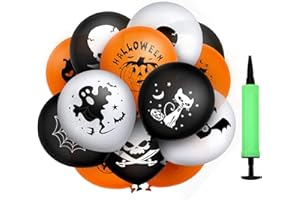MonQi 100 pezzi di Buona Saldabilità Ispessimento Palloncini in Lattice di Halloween con Pompa ad Aria, 9 Popolari Modelli di Elementi di Halloween, Possono Completamente Gonfiati a 30 cm