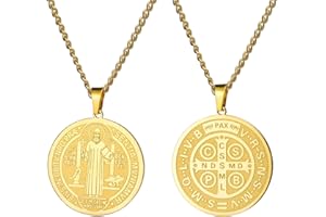 Amaxer Collier Saint Benoît de Nursie Médaille Religieuse Protection Amulette Bijoux Collier pour Femmes Hommes