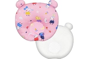 FORYEE Baby Pillow 9.64X8.74 Bear Shape Children's Pillow Breathable Soft Pillow Pattern Cute Baby Portable Car Headrest Travel Pillow, Suitable for Newborn (Pig)