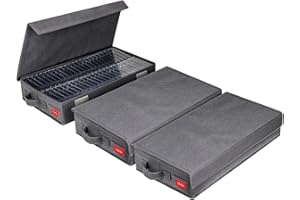 NUSWOR Upgrades Cassette Tape Storage Box - Dust-Proof Cassette Racks with Lid - Audio Cassette Holder Pack of 3- Holds 144 Cassette Cases - 16.34 x 9.25 x 3.4 Inches - Grey