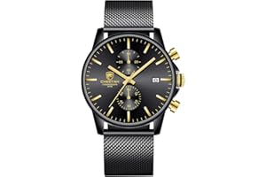 Affute Orologi da uomo moda sport al quarzo analogico nero maglia acciaio inossidabile impermeabile cronografo orologio da polso automatico data