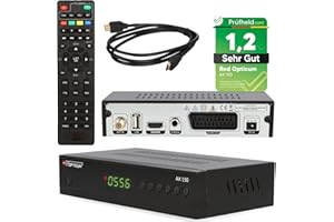 RED Opticum Sat Receiver AX-150 mit Aufnahmefunktion PVR Ready, Digital Satelliten-Receiver mit HDMI - SCART - USB – Full HD TV Receiver mit 12V für Camping Satellit TV (Test: SEHR GUT)
