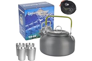 RUCUDIM Bouilloire de camping, 0,8 l, en aluminium, ultra légère, portable, avec sac de transport, pour pique-nique, randonnée
