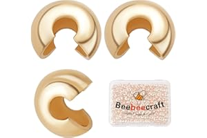 Beebeecraft 1 Scatola 100 Pezzi 18K Placcati in Oro A Crimpare Copri Perline in Metallo Semitondi Aperti A Crimpare Perline Coprinodi S 6.5 mm per Creazione di Gioielli Fai-da-Te