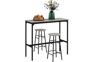 HOMCOM 3 Piece Bar Table Set with 2 Stools, Industrial Bar Table and Stool Set, Dining Table and Chair Set for Small Space, Grey