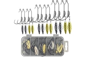 ‎NJORD KALASTUS Njord Kalastus Offset Haken mit Gewicht und Spinnerblatt Set 12 TLG. mit Twist Lock | 2g 3g 5g Angelhaken mit Spinnerblatt in Tacklebox | Jig Haken Set als Alternative zu Jigköpfe Set