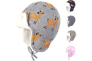 Gajaous Baby Boys Girls Winter Animals Earflap Beanie Hat Kids Infant Dinosaur Fox Pattern Fleece Lining Warm Hat