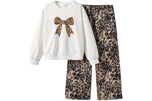 SoLu DAY8 Clothing Set Kids Girls Age 7-12 Years Fall Winter Long Sleeve Top Sweatshirt and Leopard Trousers Tracksuit Girls Comfy Cute Trendy Casual School Holidays Sportswear
