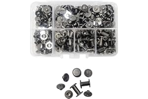 JXPXJMY 80 Piezas Kit de Remaches de Acero al Carbono para Encuadernación Chicago, Remaches Ledger para Encuadernación Cinturón Decoración Equipaje Número de Modelo M5*4/6/8/10 mm (Negro Brillante)