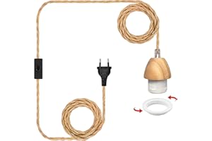 LAKONEI 16.7FT Lámpara Colgante de Cuerda de Cáñamo, Portalámparas E27 Con Cable e Interruptor, Plug In DIY Vintage Kit de Lámpara (Sin Bombilla)
