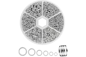 KGDUYC 1200 pezzi Argento Anelli di Salto Aperti Metallo Oro Tono con Strumento Anello 6 Dimensioni per Bigiotteria Fai Da Te Gioielli Collane Ciondoli Portachiavi 4 5 6 7 8 10 mm - argento