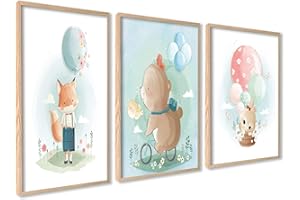 ag.art deco Quadri Cameretta Bambino 30x40 cm | Accessori Cameretta Bambina o Cameretta Neonato | Set di 3 Poster Bambini senza Cornice (Volpe Orso Lepre)