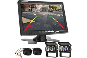 podofo Moniteur, Véhicule TV 7 Pouces Écran LCD + 2 x IR Caméras de Surveillance, LED Vision Nocturne Caméra de Recul Étanche pour Camion RV Bus