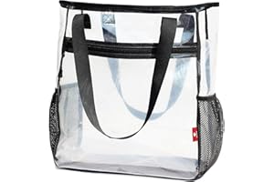 ESVAN Large Clear Tote Bags Heavy-duty Shoulder Bag Transparent Handbag Travel Beach Work Gym Stadium Approved Bags