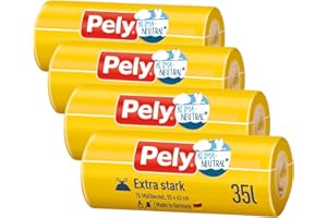 Pely Zugband Müllbeutel extra stark - klimaneutralisiert durch Kompensation, Vorteilspack (4 x 15 Stück), gelb, für die Entso