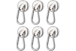 Keukenket 6 ganchos magnéticos extra fuertes, imanes con gancho de neodimio, giratorio, 23 kg de fuerza de tracción, imanes de neodimio de 25 mm, imanes magnéticos fuertes para cocina, cuarto de baño
