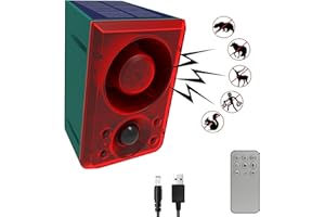 QXMH Allarme sensore di movimento solare per esterni: suono di abbaio di cane e sparo, supporto registrazione, +/- volume, con telecomando, allarme forte da 129 dB per casa (911N 1 Pack)