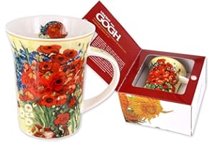 CARMANI - Taza de porcelana decorada con amapolas rojas y margaritas de Vincent Van Gogh 350 ml