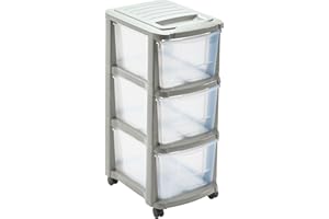 Tour de Rangement Plastique Ficelle - 3 Grands Tiroirs Transparents - avec Roulettes - Hauteur 65 cm - Fabriqué en France - Idéal pour Bureau, Maison et Organisation - M home by Mazzei Mondex