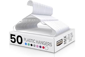 Utopia Home Wieszaki z tworzywa sztucznego, oszczędzające miejsce wieszaki na ubrania, wytrzymałe i mocne, na płaszcze lub spodnie do organizacji i przechowywania, z rowkami, 50 sztuk (białe)