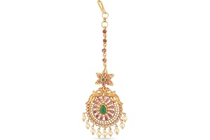 TARINIKA Antique Gold Maang Tikka Indian Headpiece Jewelry for Wedding & Festive Occasions | CZ Stone & Brass Alloy | Traditional Hair Accessories for Women