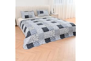 GonZalo GraCia. 3 Piece Bedspread Printed Patchwork Quilted Reversible Bed Spread King Bed UK Size (Design 10, King)