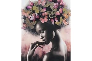 TUCOCOO Portret czarnej dziewczyny do malowania według numerów, dla dorosłych, zestawy do malowania olejnego na płótnie z pędzlami i pigmentem akrylowym - abstrakcyjny obraz motyla, rękodzieło, do dekoracji