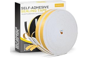 Inwee 2 Rollos de Burletes de Espuma de 12mm de Ancho x 3mm de grosor, Tiras de Sellado, Cinta Selladora Espuma Burlete Ventana Corredera, Anticolisión, Impermeables, Total 16m(2 x 8m)