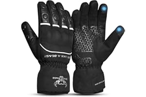 BEAST RAGE Guanti da moto invernali per uomo e donna-Fodera termica calda,impermeabile,antivento, compatibile con lo schermo tattile,guanti da moto a dita piene per tempo freddo,strada