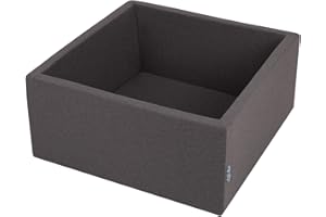 KiddyMoon 90X40cm/NO Balls ∅ 7Cm / 2.75In Square Baby Foam Ball Pit Made In EU, Dark Grey